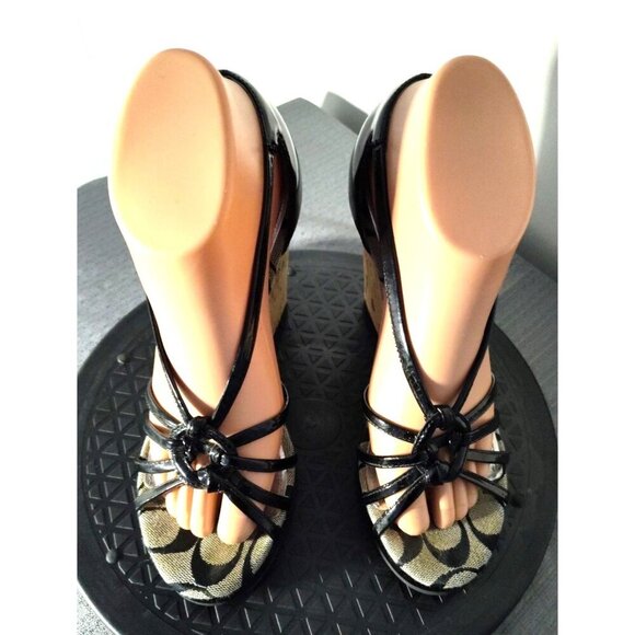 COACH Black logo JOSLIN Strappy wedge Shoe Size 7.5 - Picture 2 of 16